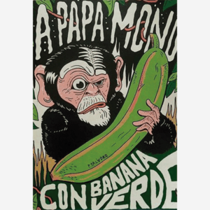 A papa mono con banana verde
